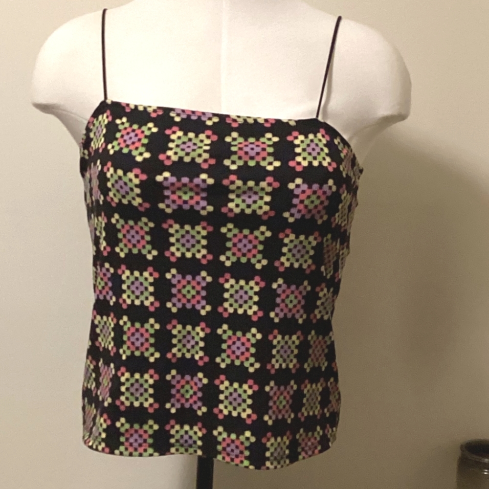 Black Printed Bungee Strap Tank Top - NWT Sizes XS, S, M, L, XL
